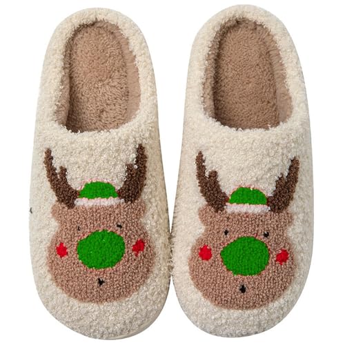 Weihnachten Hausschuhe Damen Winter Filzpantoffeln Weihnachtsmänner Hauspantoffeln Elch Hausschlappen Warme Hausschuhe Herren Gefütterte Slippers Schlappen Memory Foam Pantoletten Hüttenschuhe von OBiQuzz