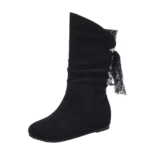 Wildleder Stiefeletten Damen Westernstiefel Elegant Damenstiefel Flache Halbhohe Stiefel Schlupfstiefel Reißverschluss Reitstiefel Herbst Winter Arbeitsstiefel Winterstiefel Winterboots Gr.35-43 von OBiQuzz