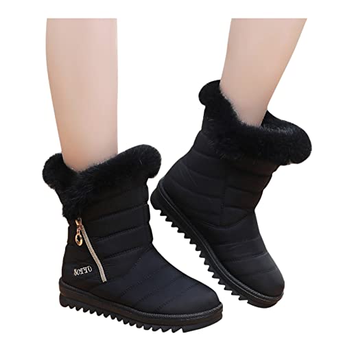 Winterstiefel Damen Gefüttert - Wasserdicht Winterschuhe Schneestiefel Winter Schwarz Stiefeletten Mit Reißverschluss Stiefel Schlupfstiefel Warm Kurzstiefel Wanderschuhe Arbeiten Ski Outdoor Boots von OBiQuzz