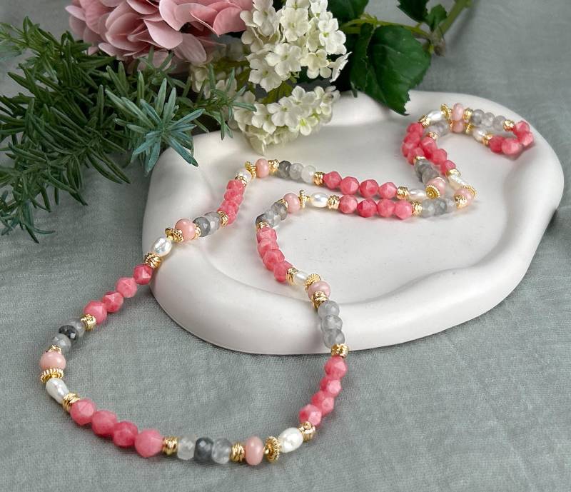 Zarte Rosa Boho Halskette, Layering Kette, Hippie Chic Schmuck, Halskette Für Abschlussball, Geschenk Sie Zarte Rosa Boho Halskette, Layering Kette, Hippie Chic Schmuck, Halskette Für Abschlussball, Geschenk Sie von OBolisse