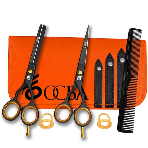 Friseurschere - OCBA Professionelles 6' Haarschneideschere & Haarschere - Haarschere Perfektes Design für Friseure & Salons - Haarschneideschere für Männer und Frauen (6 Zoll Schwarzer Satz) von OCBA