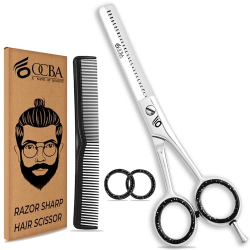 Friseurschere - OCBA Professionelles 6' Haarschneideschere & Haarschere - Haarschere Perfektes Design für Friseure & Salons - Haarschneideschere für Männer und Frauen (6 Zoll Silberausdünnung) von OCBA