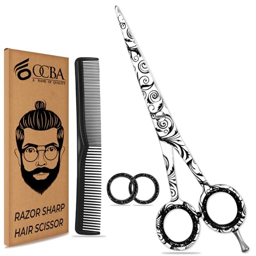 Friseurschere - OCBA Professionelles 6' Haarschneideschere & Haarschere - Haarschere Perfektes Design für Friseure & Salons - Haarschneideschere für Männer und Frauen (6 Zoll Weiß) von OCBA