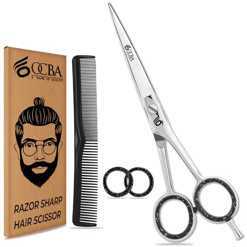 Friseurschere - OCBA Professionelles 6' Haarschneideschere & Haarschere - Haarschere Perfektes Design für Friseure & Salons - Haarschneideschere für Männer und Frauen (6 Zoll SIlver) von OCBA