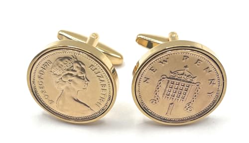 1976 49. Geburtstag/Jahrestag vergoldete 1-Pence-Münz-Manschettenknöpfe – Ein Pence Manschettenknöpfe von 1976 für einen 49. Gld von OCC Old Coin Cufflinks