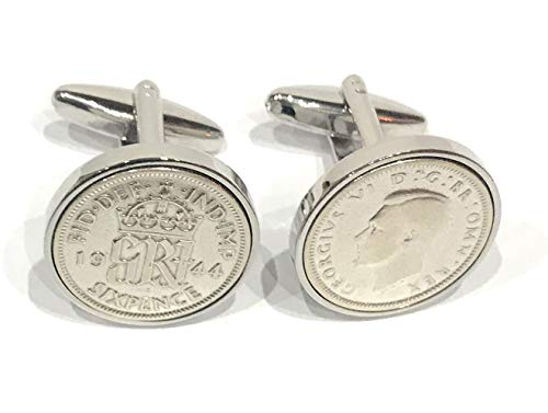 HT Premium 1944 Lucky Sixpence Manschettenknöpfe für ein Geschenk zum 80. Geburtstag für Herren Manschettenknöpfe SLV von OCC Old Coin Cufflinks