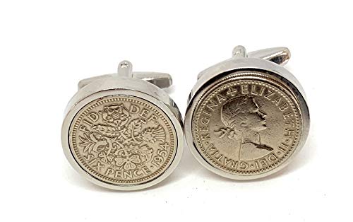 OCC Old Coin Cufflinks Premium 1954 Original Lucky Sixpence 70. Geburtstagsgeschenk für Männer 6. Geburtstag/Jubiläum Manschettenknöpfe ideal für einen 70. Geburtstag HT SLV von OCC Old Coin Cufflinks