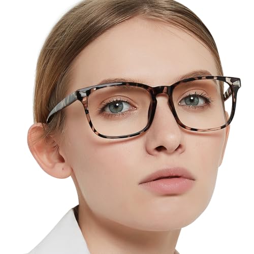 OCCI CHIARI Fashion Blue Light Blocking Reading Glasses for Women, Medium Plain Glass Spectacles，Women's Computer Glasses Spring Hinge (Grey Leopard, 0) von OCCI CHIARI