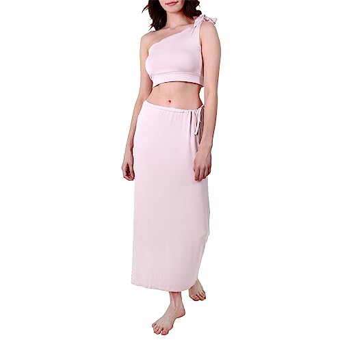 OCCIENTEC Damen Sommer Outfits 2 Teiler Superweicher Crop Top mit Band auf Schulter und Rock Set Rosa,L von OCCIENTEC