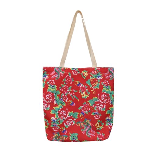 OCCIENTEC Damen Tragetasche Rot Bedruckt Einkaufstasche Lange Henkel Shopper Wiederverwendbare Einkaufstüte Faltbare Strandtasche Stylische Tote Bag von OCCIENTEC