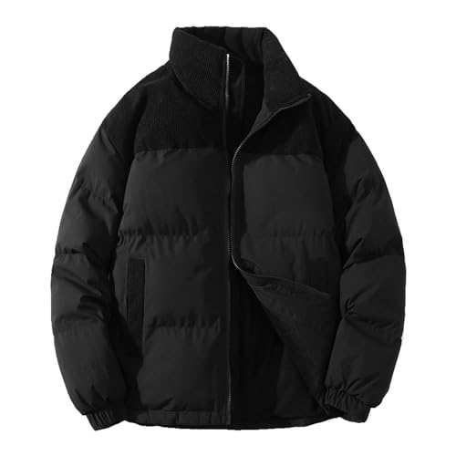 OCCOKO Damen-Wintermäntel, Cord-Pufferjacke, Herren, lässig, mit Reißverschluss, langärmlig, leichte Daunenjacken Pulli Damen Weinrot (Black, S) von OCCOKO
