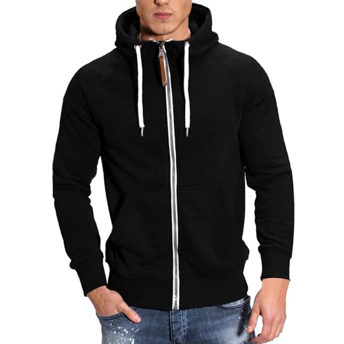 OCCOKO Herren Einfarbig Fitness Sport Herren Pullover Lässige Mode Raglanärmel Cardigan Top Reißverschluss Kapuzenpullover Neopren Hoodie (Black, XXL) von OCCOKO