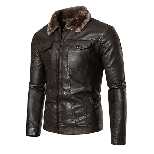 OCCOKO Herrenkragen Herbst und Winter verdickte und samtige modische Lederjacke Regenfeste Herren (Coffee, M) von OCCOKO