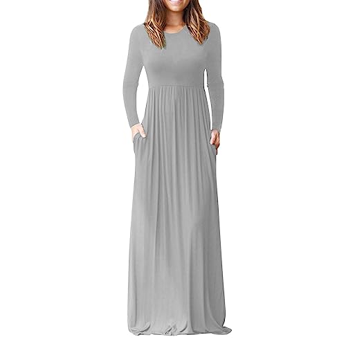 OCCOKO Lässiges gr langärmeliges gr einfarbiges gr langes Damenkleid mit Rundhalsausschnitt Petticoat Kleider Festlich Grey gr XXXL von OCCOKO