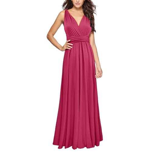OCCOKO Wickelkleid gr gr wandelbar gr Multiway Kleider gr Kleider für Brautjungfern gr Hochzeitsgästekleider Frauen gr S XL Schlichtes Abendkleid Hot Pink gr S von OCCOKO