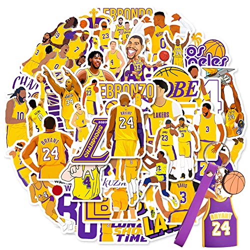 50 Stück Nba Lakers Aufkleber & Kobe Bryant Schlüsselanhänger,Nba Aufkleber Schlüsselanhänger Nba Basketball Star Aufkleber für Laptop,Wasserflaschen,Gepäck, Fahrräder, Basketball-Fans Souvenir von OCDSLYGB