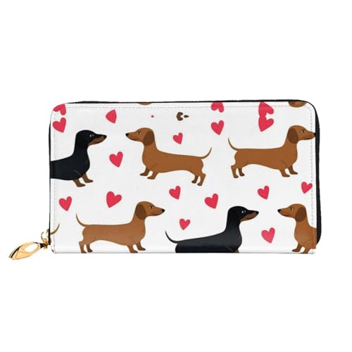 Abstrakte Flamingo Leder Lange Handheld Geldbörse Damen Lange Handheld Brieftasche Verwendet für Kreditkarte Bargeld Münzaufbewahrung, Romantische Dackel, One Size, Casual von OCELIO