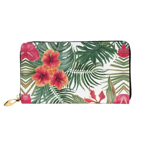 Abstrakte Flamingo Leder Lange Handheld Geldbörse Damen Lange Handheld Brieftasche Verwendet für Kreditkarte Bargeld Münzaufbewahrung, Sommer Hawaii, One Size, Casual von OCELIO