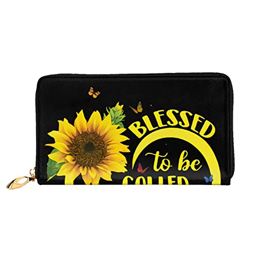 Amerikanische Flagge Leder Lange Handheld Geldbörse Damen Lange Handheld Brieftasche Verwendet für Kreditkarten Bargeld Münzaufbewahrung, Gesegnet, Sonnenblume genannt zu werden, One Size, Casual von OCELIO