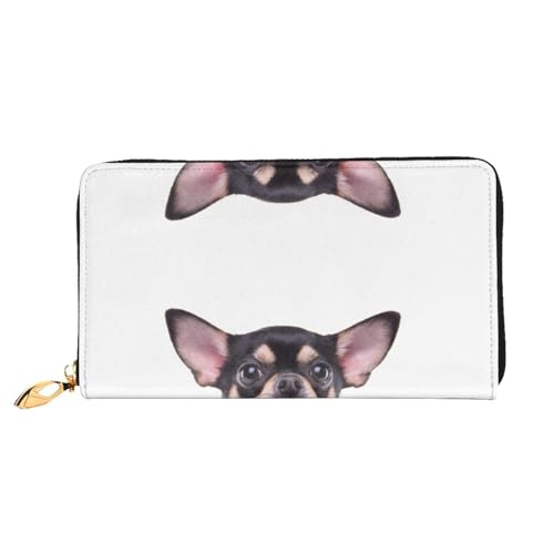 Amerikanische Flagge Leder Lange Handheld Geldbörse Damen Lange Handheld Brieftasche Verwendet für Kreditkarten Bargeld Münzaufbewahrung, Niedliche Chihuahua, One Size, Casual von OCELIO