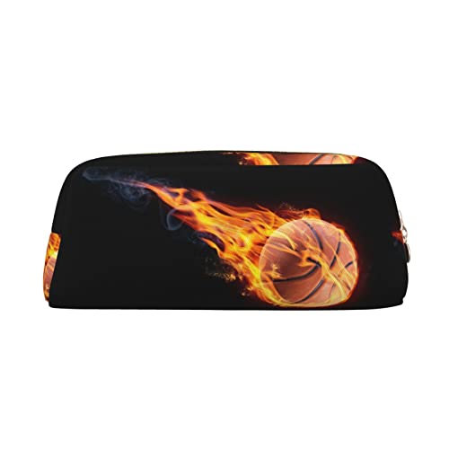 Basketball auf Feuer Leder Reißverschluss Stereoskopische Stift Tasche Bunte Schreibwaren Tasche Make-up Tasche Aufbewahrungstasche von OCELIO