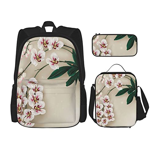 Bell Orchid Rucksack, Teenager-Mädchen, Jungen, Kinder-Schultasche + Federmäppchen + Lunchtasche Kombination, Schwarz, Einheitsgröße, Rucksack, Reisen von OCELIO