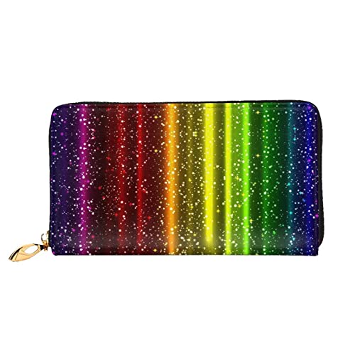 Bunte Galaxy Musik Note Leder Lange Handheld Brieftasche Damen Lange Handheld Brieftasche Verwendet für Kreditkarte Bargeld Münzen Lagerung, Regenbogen Neon, One Size, Casual von OCELIO