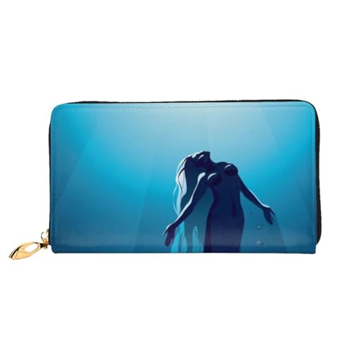 Bunte Rauch Leder Lange Handheld Brieftasche Frauen Lange Handheld Brieftasche Verwendet für Kreditkarte Bargeld Münze Lagerung, Blaue Meerjungfrau, One Size, Casual von OCELIO