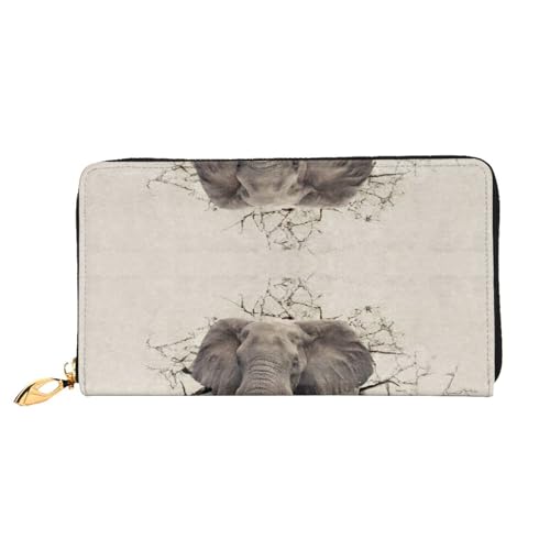 Bunte Rauch Leder Lange Handheld Brieftasche Frauen Lange Handheld Brieftasche Verwendet für Kreditkarte Bargeld Münze Lagerung, Broken Wall Elephant, One Size, Casual von OCELIO