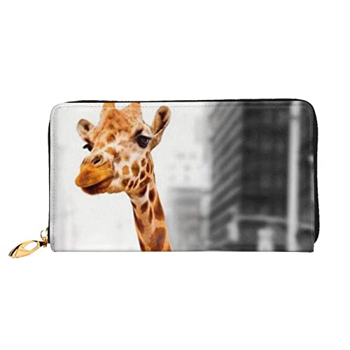 Damen Lange Leder Geldbörse Kartenorganizer Metall Reißverschluss Geldbörse Damen Kreditkarte Tasche Elegante Clutch Baggiraffe In New York Schwarz Einheitsgröße, Schwarz, One Size von OCELIO