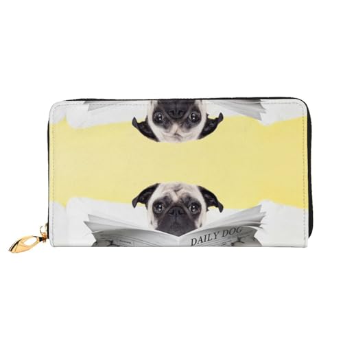 Farbige Giraffe Leder Lange Handheld Brieftasche Frauen Lange Handheld Brieftasche Verwendet für Kreditkarte Bargeld Münze Lagerung, Mops Dog2, One Size, Casual von OCELIO