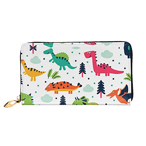 Frühling Bambus Leder Lange Handheld Brieftasche Damen Lange Handheld Brieftasche Verwendet für Kreditkarte Bargeld Münzen Lagerung, Bunte Dinosaurier, One Size, Casual von OCELIO