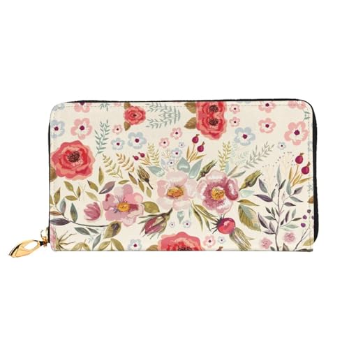 Frühling Bambus Leder Lange Handheld Brieftasche Damen Lange Handheld Brieftasche Verwendet für Kreditkarte Bargeld Münzen Lagerung, Rustikale Rose Blume, One Size, Casual von OCELIO