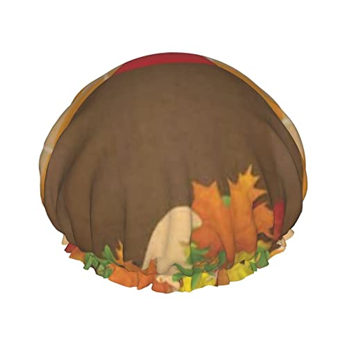 Happy Thanksgiving Decor Truthahn mit Ahornblättern, Duschhaube für Frauen und Mädchen, wiederverwendbar, wasserdicht, für alle Haare von OCELIO