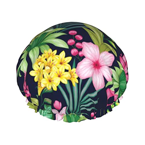 Hawaiianische bunte Blumen-Duschhaube für Frauen und Mädchen, wiederverwendbar, wasserdicht, für alle Haare von OCELIO