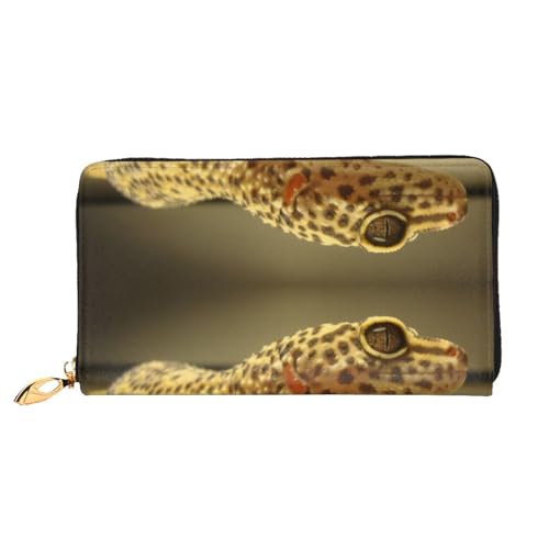 I Love Penguins Leder Lange Handheld Geldbörse Damen Lange Handheld Brieftasche Verwendet für Kreditkarte Bargeld Münzaufbewahrung, Sand Leopard Gecko, One Size, Casual von OCELIO