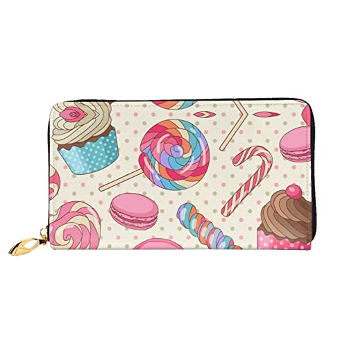 Musiknote Herz Leder Lange Handheld Geldbörse Damen Lange Handheld Brieftasche Verwendet für Kreditkarte Bargeld Münzaufbewahrung, Süßer Lollipop Cupcake, One Size, Casual von OCELIO