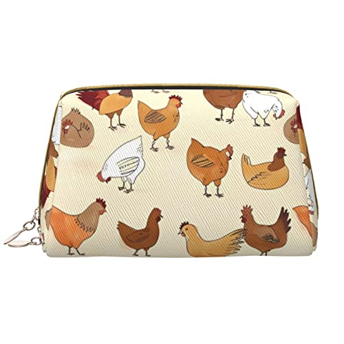 OCELIO A Brood Of Chickens Make-up-Tasche, großes Fassungsvermögen, Reise-Kosmetiktasche, PU-Leder, Make-up-Organizer-Tasche für Damen, Weiss/opulenter Garten, Einheitsgröße von OCELIO