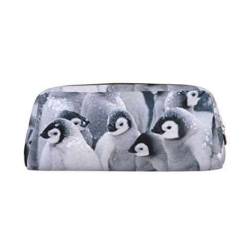 OCELIO Alter Leuchtturm Leder Reißverschluss Stereoskopische Stift Tasche Bunte Schreibwaren Tasche Make-up Tasche Aufbewahrungstasche, Süßer Pinguin, Einheitsgröße von OCELIO