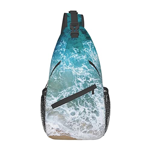 OCELIO Beautiful Ocean Waves Casual Messenger Bag Einzelne Schultertasche Brust Schulterrucksack Hüfttasche Messenger Brusttasche Reise Sport, Schwarz, Einheitsgröße von OCELIO