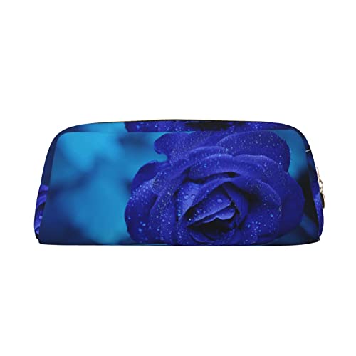 OCELIO Blaue Rose Blüten Leder Reißverschluss Stereoskopische Stift Tasche Bunte Schreibwaren Tasche Make-up Tasche Aufbewahrungstasche von OCELIO