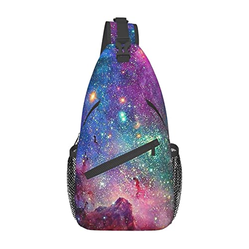 OCELIO Bunte Galaxy-Kuriertasche, einzelne Umhängetasche, Brust-Schulterrucksack, Hüfttasche, Messenger-Brusttasche, Reisen, Sport, Schwarz, Einheitsgröße von OCELIO