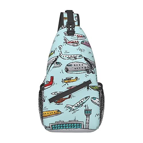 OCELIO Cartoon Flugzeug Casual Messenger Bag Einzelne Schultertasche Brust Schulterrucksack Hüfttasche Messenger Brusttasche Reise Sport, Schwarz, Einheitsgröße von OCELIO