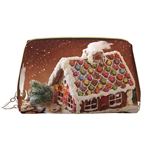 OCELIO Christmas Village House Leder Tragbare Kosmetiktasche (groß), Leder Clutch Reißverschluss Kosmetiktasche, Kulturtasche Reisetasche, Reise Aufbewahrungstasche, Weiß, Einheitsgröße, Weiß, One Size von OCELIO