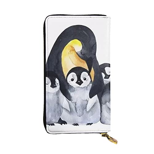 OCELIO Damen Lange Leder Geldbörse Kartenorganizer Metall Reißverschluss Geldbörse Damen Kreditkarte Tasche Elegant Clutch Baganimal Pinguins Schwarz Einheitsgröße, Schwarz, One Size von OCELIO