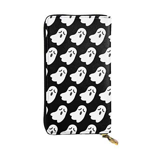 OCELIO Damen Lange Leder Geldbörse Kartenorganizer Metall Reißverschluss Geldbörse Damen Kreditkarte Tasche Elegant Clutch Bagcute Ghost Halloween Muster Schwarz Einheitsgröße, Schwarz, One Size von OCELIO