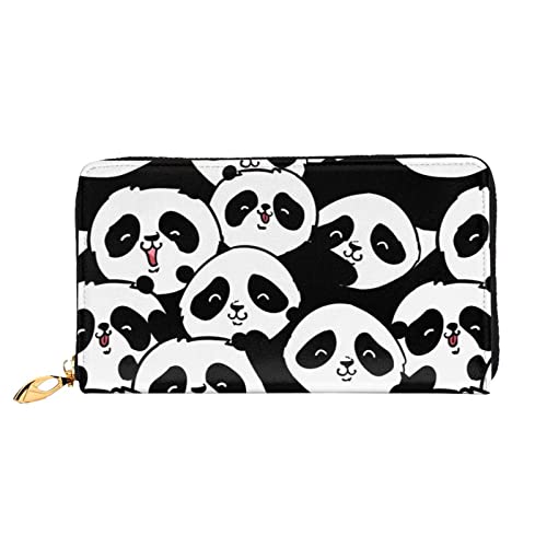 OCELIO Damen Lange Leder Geldbörse Kartenorganizer Metall Reißverschluss Geldbörse Damen Kreditkarte Tasche Elegant Clutch Bagcute Panda Schwarz Einheitsgröße, Schwarz, One Size von OCELIO