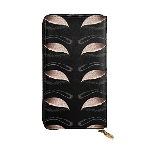 OCELIO Damen Lange Leder Geldbörse Kartenorganizer Metall Reißverschluss Geldbörse Damen Kreditkarte Tasche Elegant Clutch Bageyelash Muster Schwarz Einheitsgröße, Schwarz, One Size von OCELIO