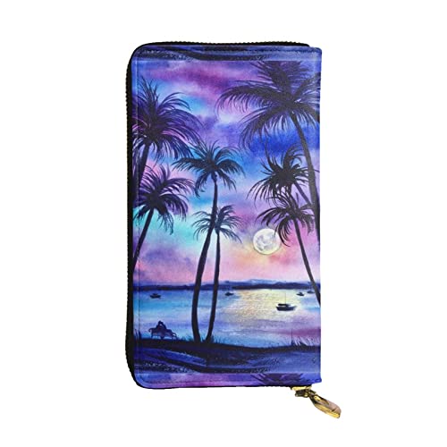 OCELIO Damen Lange Leder Geldbörse Kartenorganizer Metall Reißverschluss Geldbörse Damen Kreditkarte Tasche Elegant Clutch Bagpalm Tree Muster Schwarz Einheitsgröße, Schwarz, One Size von OCELIO