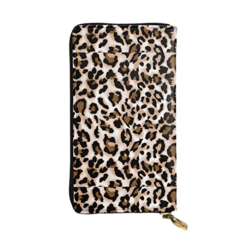 OCELIO Damen Lange Leder Geldbörse Kartenorganizer Metall Reißverschluss Geldbörse Damen Kreditkarte Tasche Elegante Clutch BagLeopard Print Schwarz Einheitsgröße, Schwarz, One Size von OCELIO